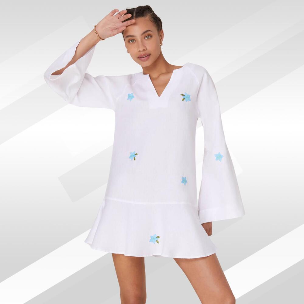 2/$50 Andie x Fanm Mon The Serik White Linen Mini Dress Size L – Chic & Breezy